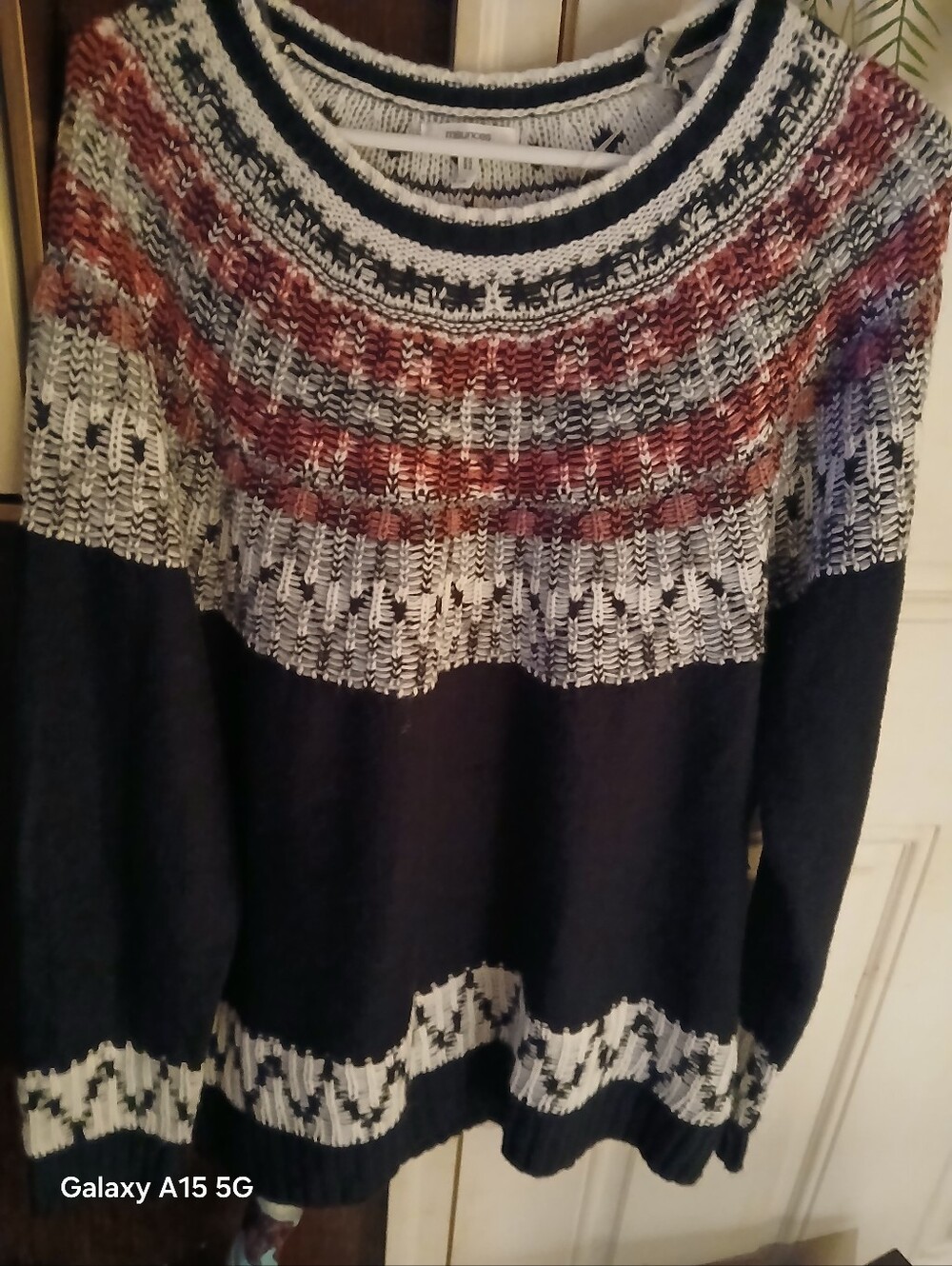 Maurices Navy Sweater with Multicolor Fair Isle Yoke